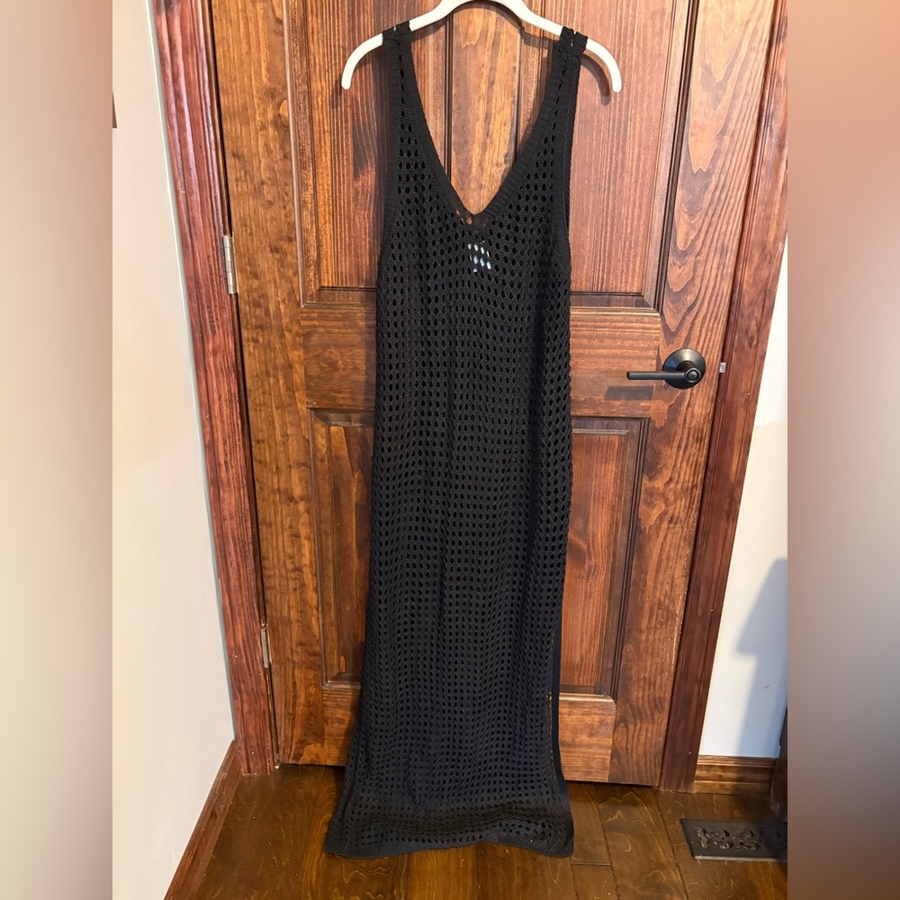 Shade and shore black knit swim coverup large maxi floor length slit